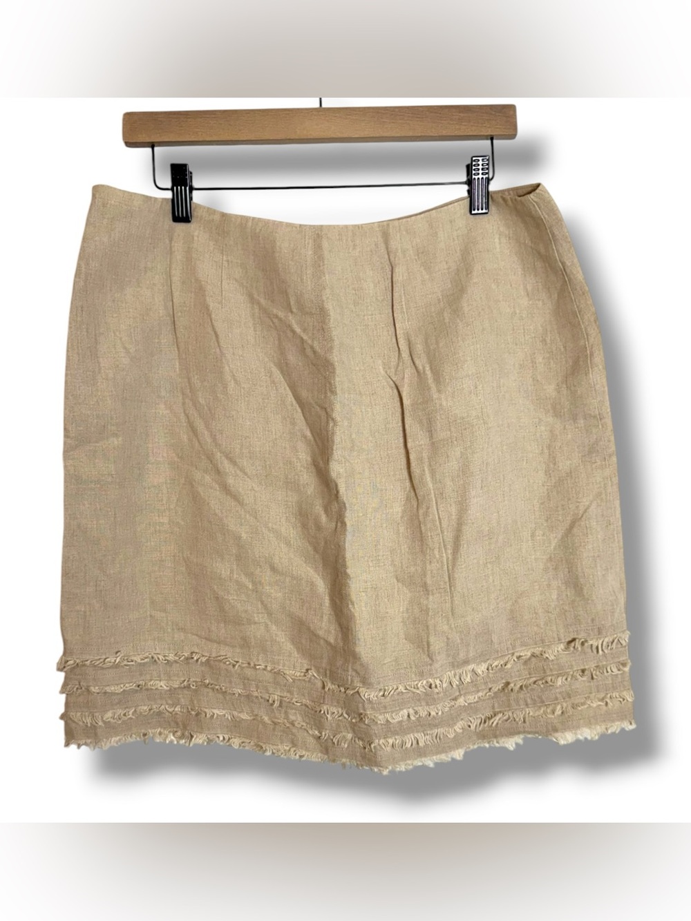 Tommy Bahama 100% Linen Skirt Tan Fringe  Size 12 Tropical Beach Resortwear
